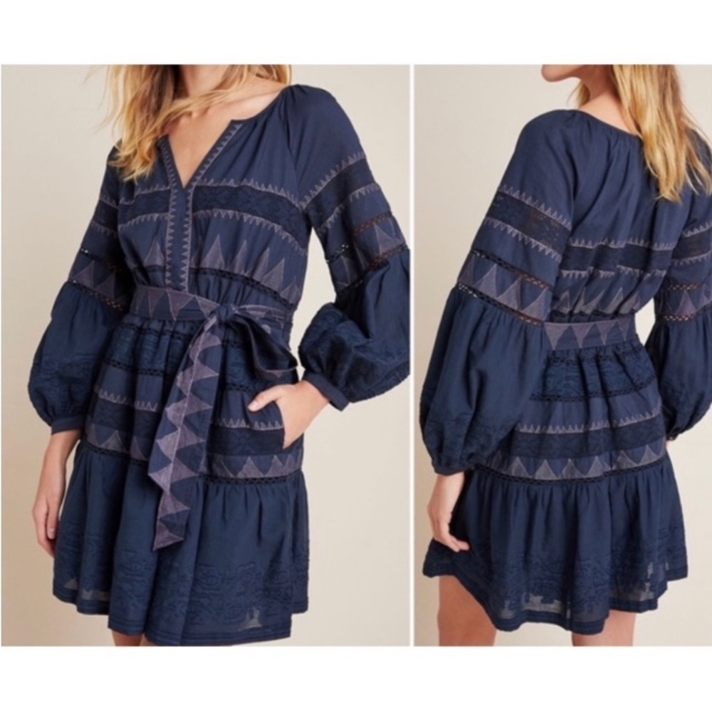 Anthropologie Skye Embroidered Mini Dress Size S Boho Festival Coastal Cowgirl